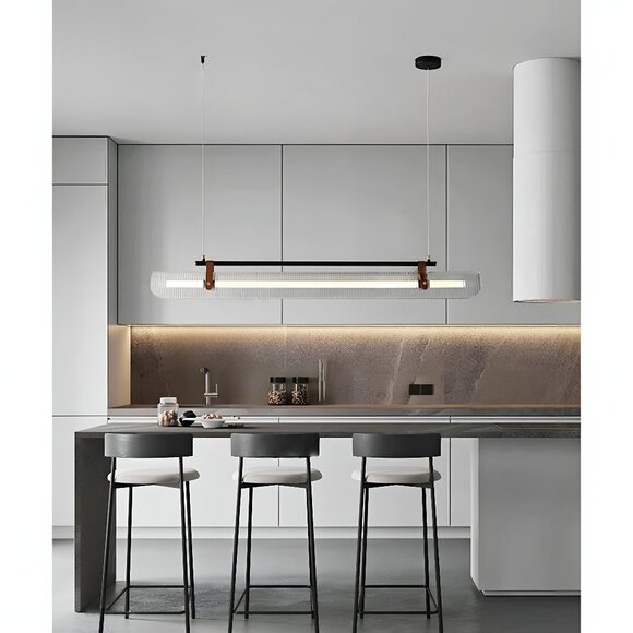 Modern Rectangle Chandelier – Black Metal & Leather Design - Picture 3 of 5